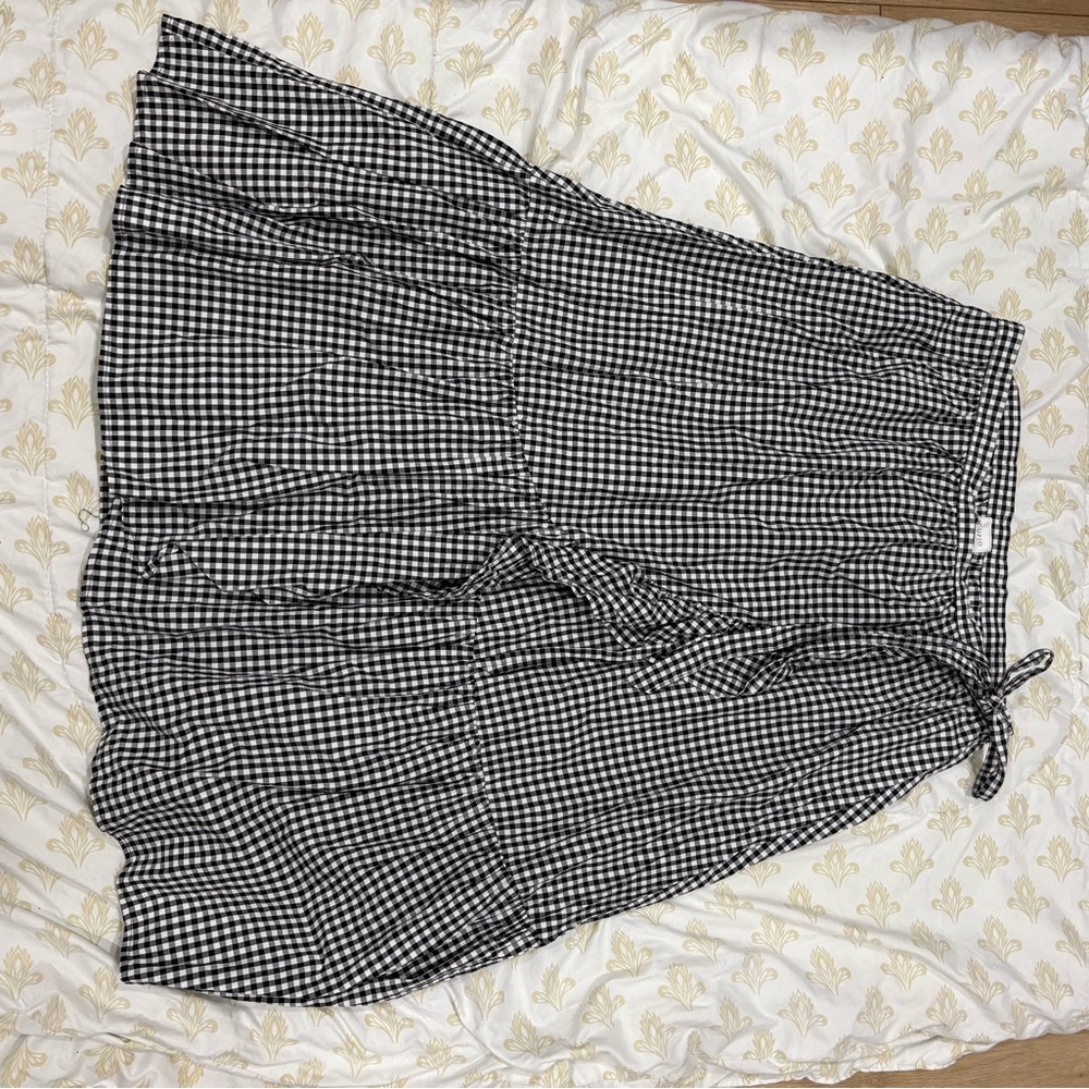 Cupio Black & White Gingham Midi Skirt with Tie Waist